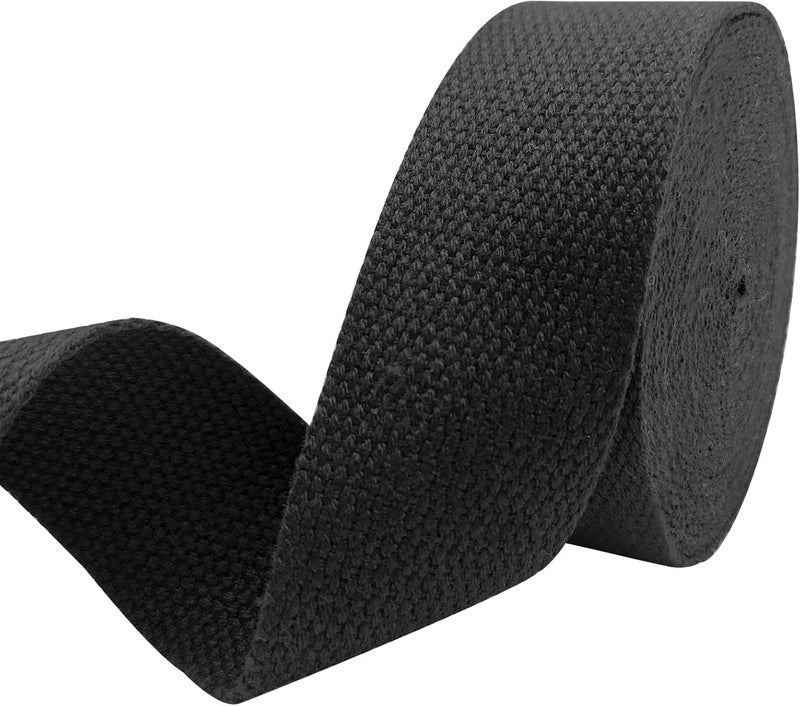 Evora 1.5 inch Cotton Webbing Braid Handles Bag Strap 15ft High Density Webbing Plain Weave Straps for Cloth Tote Bag, Pet Collars, DIY Projects, Crafts, Outdoor Accessories (Black 5103) - Image 1